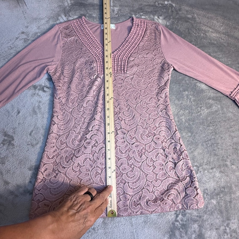 Shannon Ford New York Mauve Lace Tunic Top Size Small Bell Sleeve Boho - Picture 7 of 8